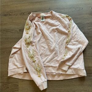 QUEEN OF SPARKLES Pink Sweatshirt with Gold Sequin Detail